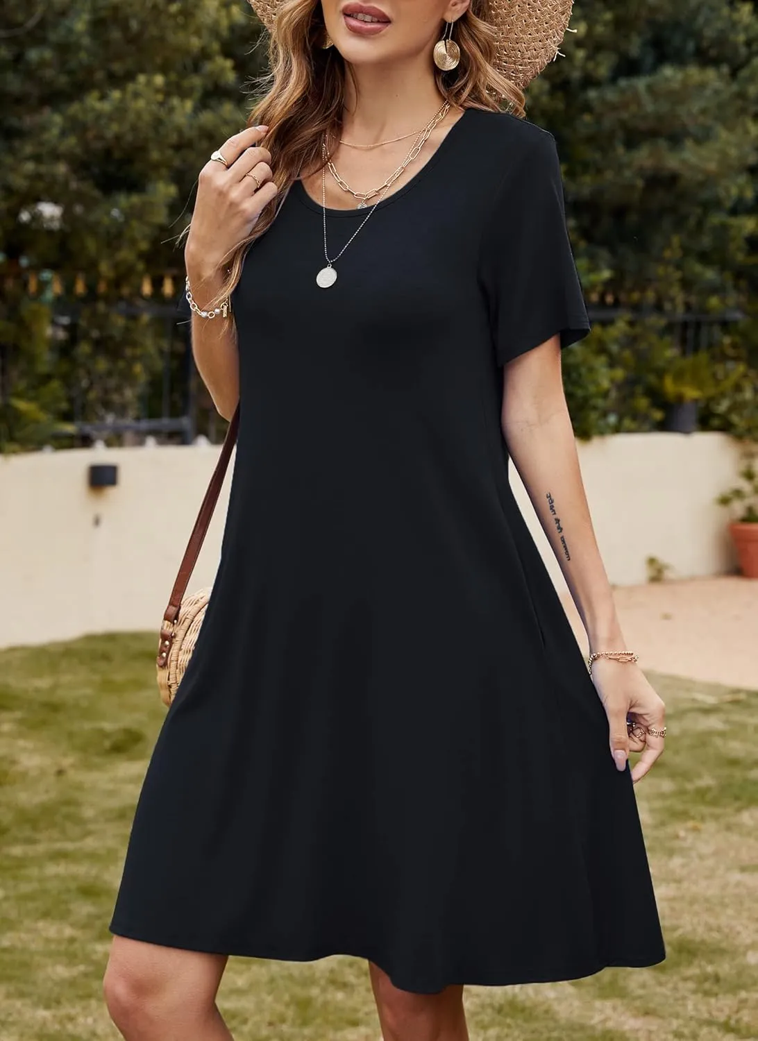 FZ FANTASTIC ZONE Women's Casual Summer T Shirt Dresses Short Sleeve Swing Dress with Pockets