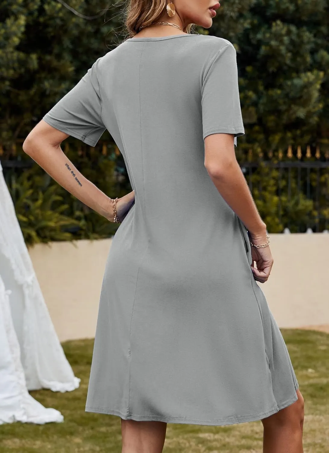 FZ FANTASTIC ZONE Women's Casual Summer T Shirt Dresses Short Sleeve Swing Dress with Pockets