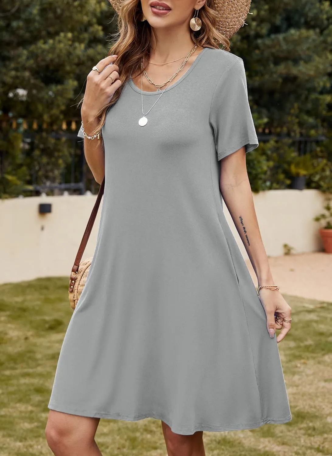 FZ FANTASTIC ZONE Women's Casual Summer T Shirt Dresses Short Sleeve Swing Dress with Pockets