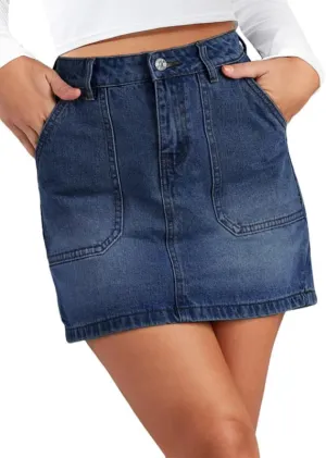 Genleck Denim Skirts for Women  Cargo Jean Skirts with Pockets High Waist Stretch Cute Y2K Casual Mini Skirts
