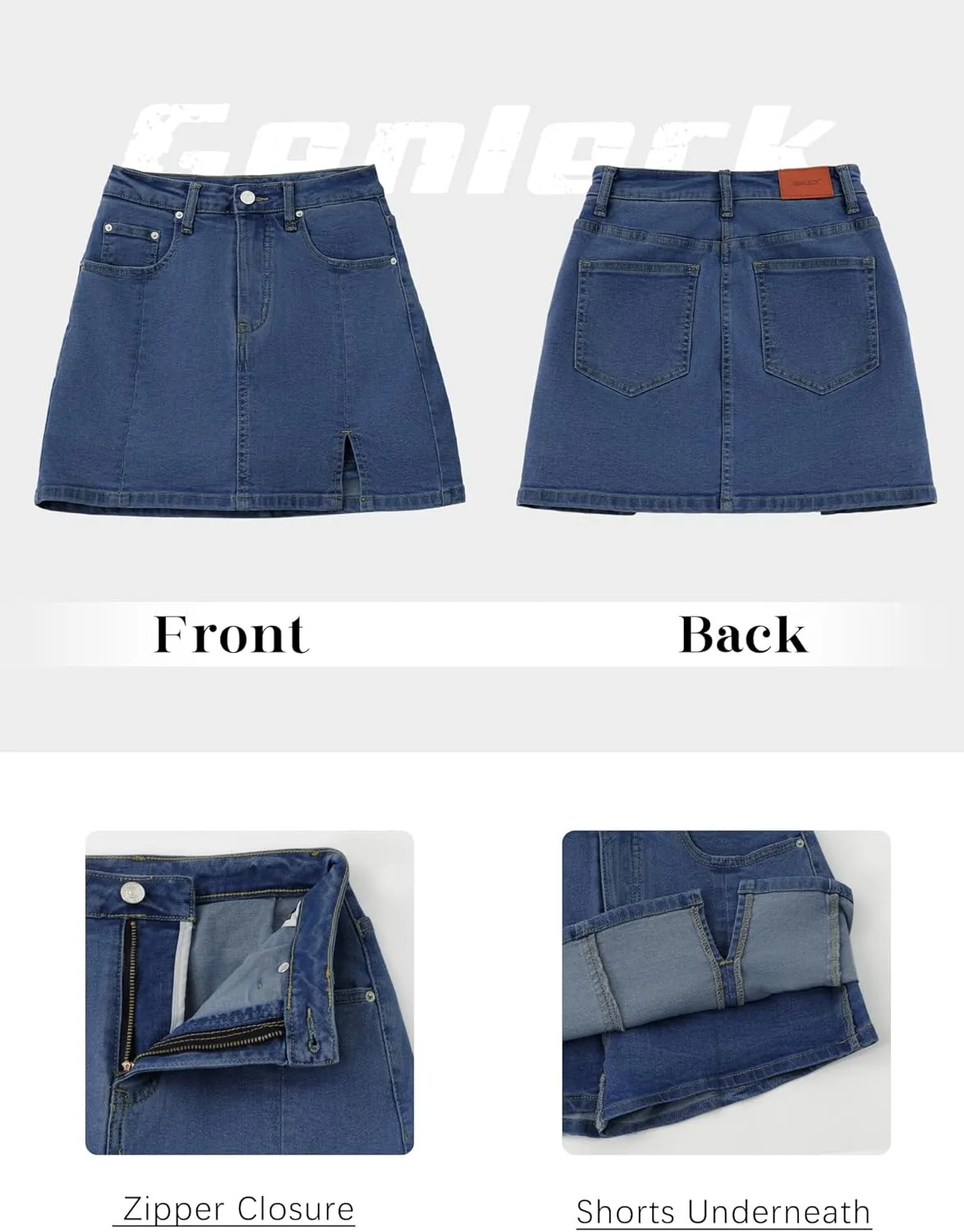 Genleck Stretch Jean Skirts for Women - Denim Skorts High Waisted Girls Teens Dressy Mini Jean Skirts with Shorts Underneath