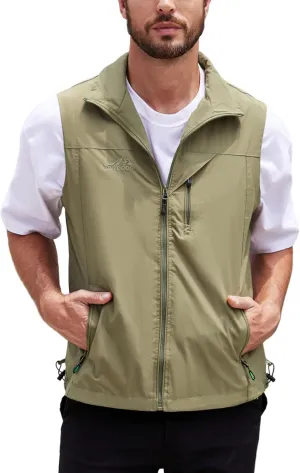 Gihuo Men's Lightweight Softshell Sleeveless Golf Vest with Zipper Pockets for Travel Hiking Fishing Safari Outwear