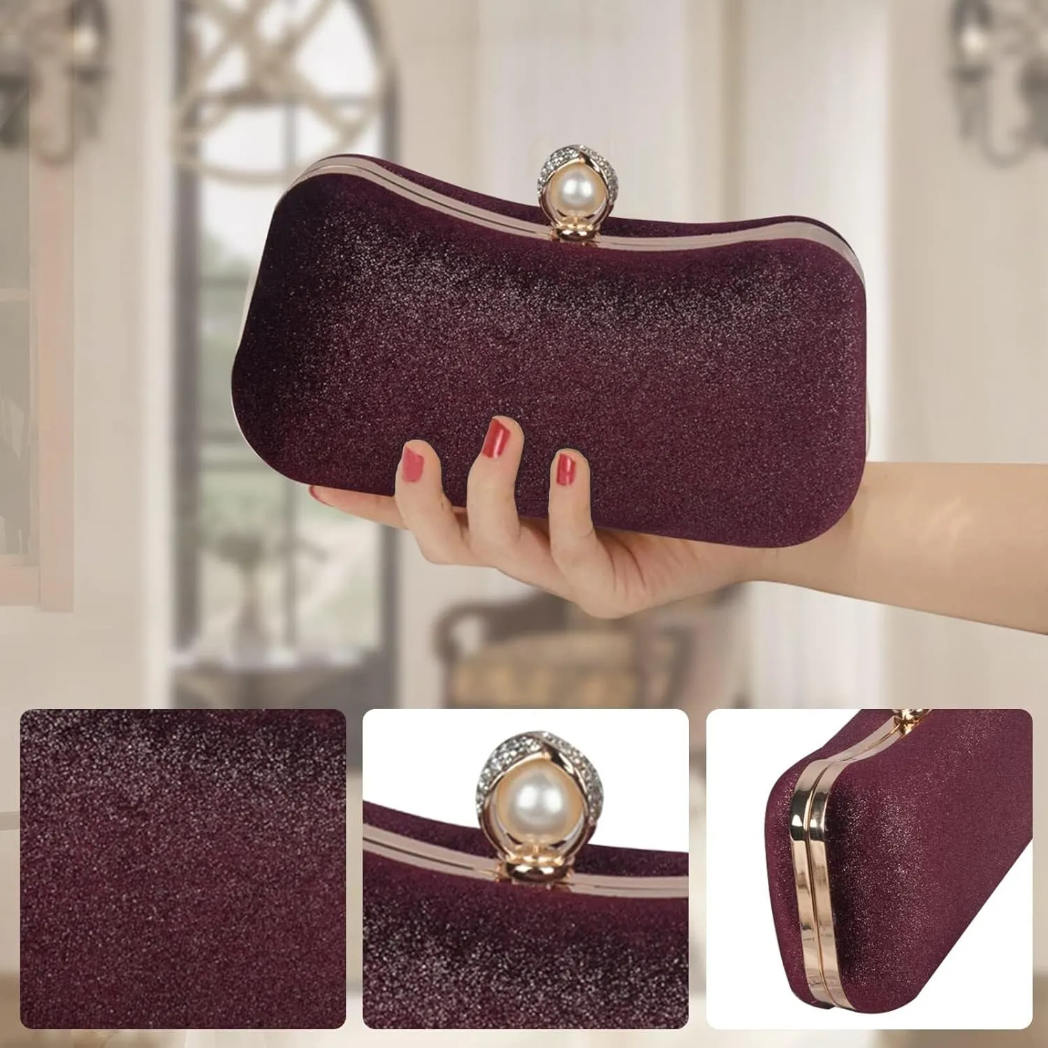 Glitter Clutch Sparkly Sequins Handbag Shoulder Bridal Wedding Purse Elegant Crossbody Velvet Evening for Women