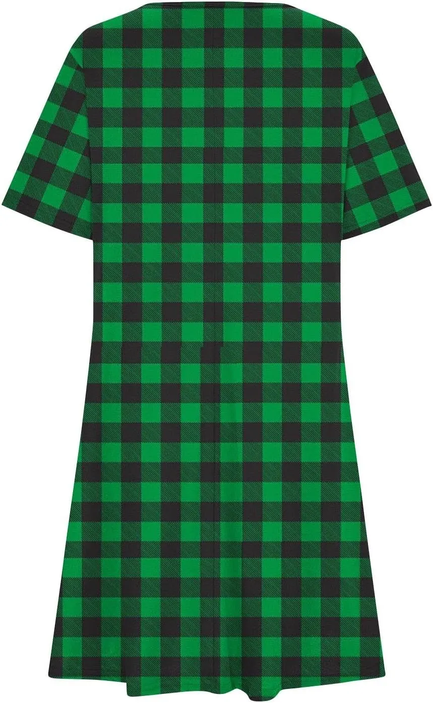 Going Out Dresses for Women 2025 Summer Short Sleeve Crew Neck Mini Dress Vintage Gingham Print Casual Beach Dress