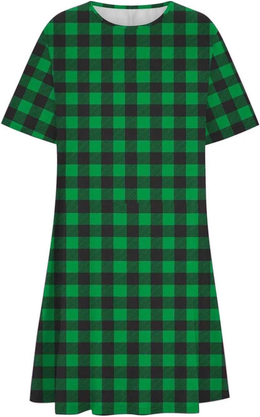 Going Out Dresses for Women 2025 Summer Short Sleeve Crew Neck Mini Dress Vintage Gingham Print Casual Beach Dress