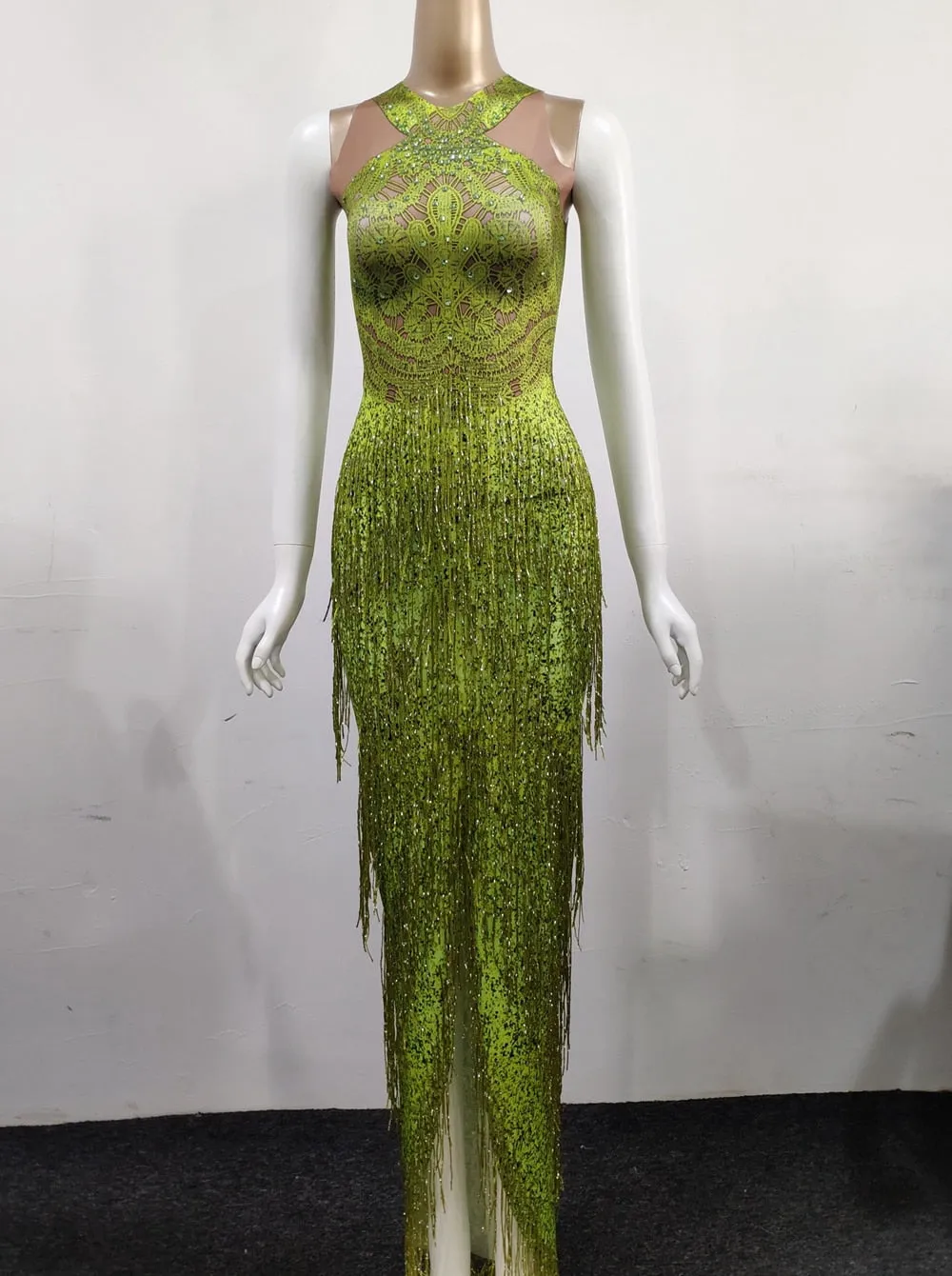 green Fringes Summer Sleeveless Long Dress