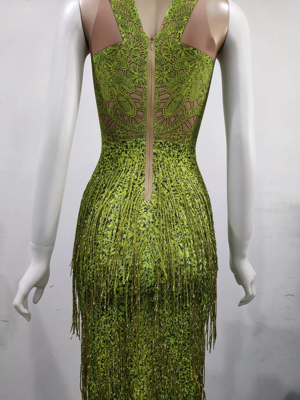 green Fringes Summer Sleeveless Long Dress