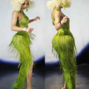 green Fringes Summer Sleeveless Long Dress