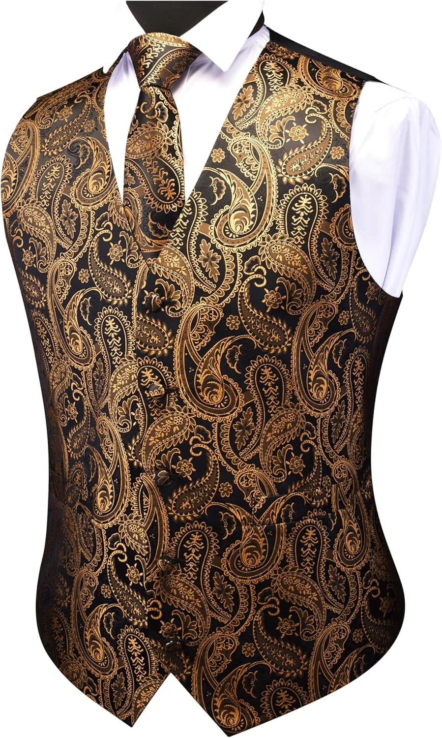 GUSLESON Men's V-Neck Suit Vests Formal Men Vest Paisley Jacquard Tie Waistcoat Bow tie Hanky Set Wedding 7PCS