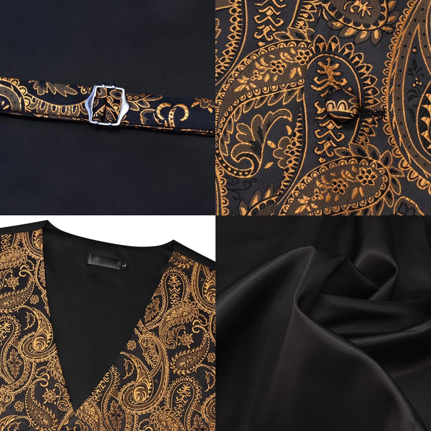 GUSLESON Men's V-Neck Suit Vests Formal Men Vest Paisley Jacquard Tie Waistcoat Bow tie Hanky Set Wedding 7PCS