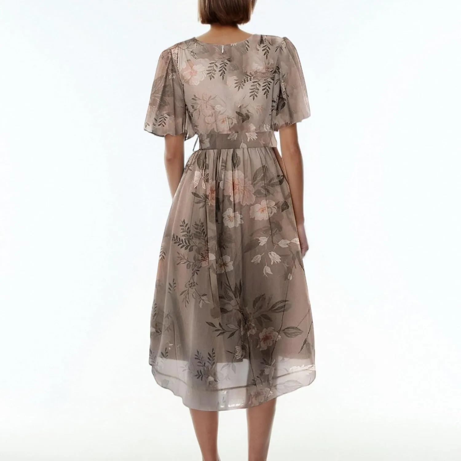 HAVUITYY Women's Chiffon Midi Dress 2025 Summer Spring Wedding Guest Party Short Sleeve Casual Flowy V-Neck A-Line Dress