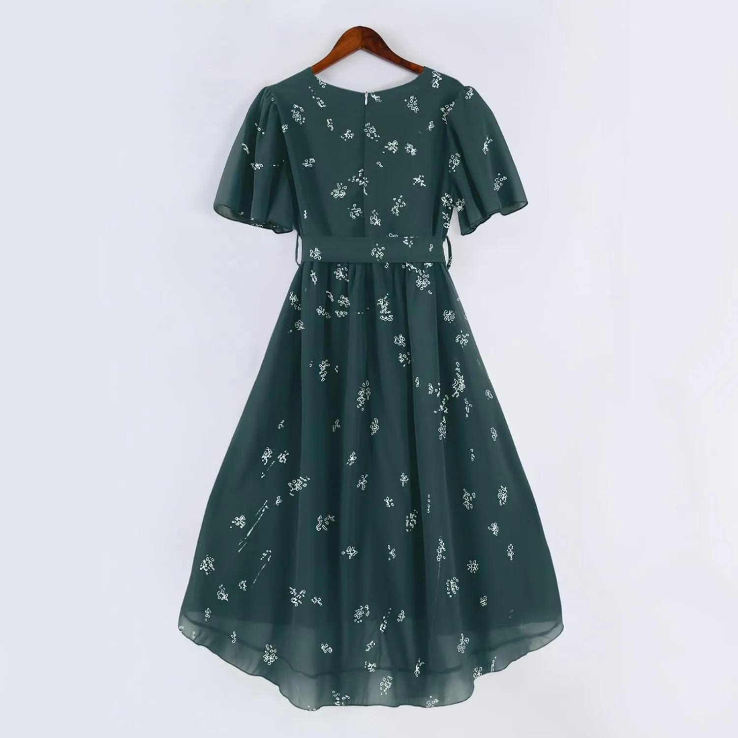 HAVUITYY Women's Chiffon Midi Dress 2025 Summer Spring Wedding Guest Party Short Sleeve Casual Flowy V-Neck A-Line Dress