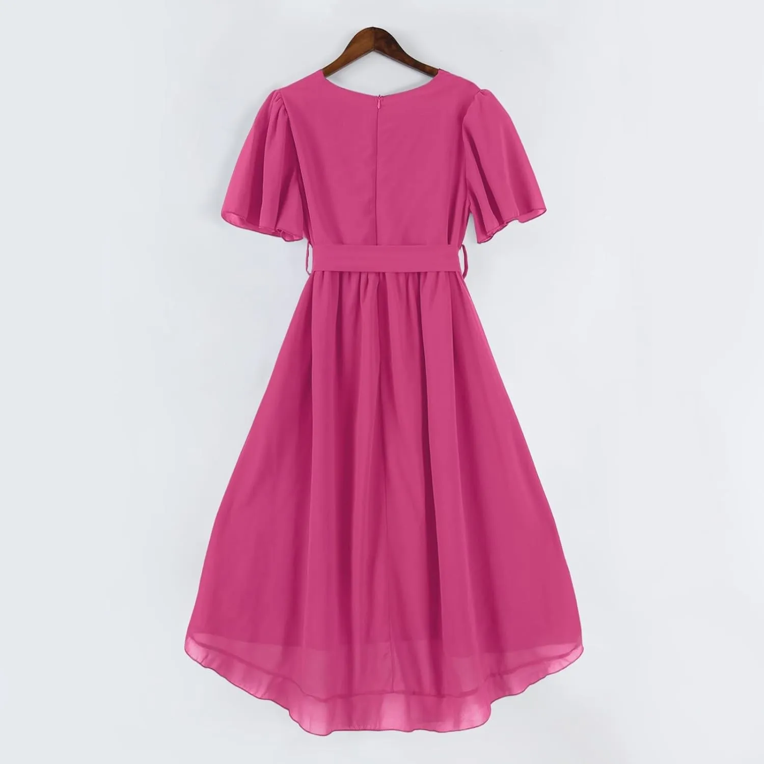 HAVUITYY Women's Chiffon Midi Dress 2025 Summer Spring Wedding Guest Party Short Sleeve Casual Flowy V-Neck A-Line Dress