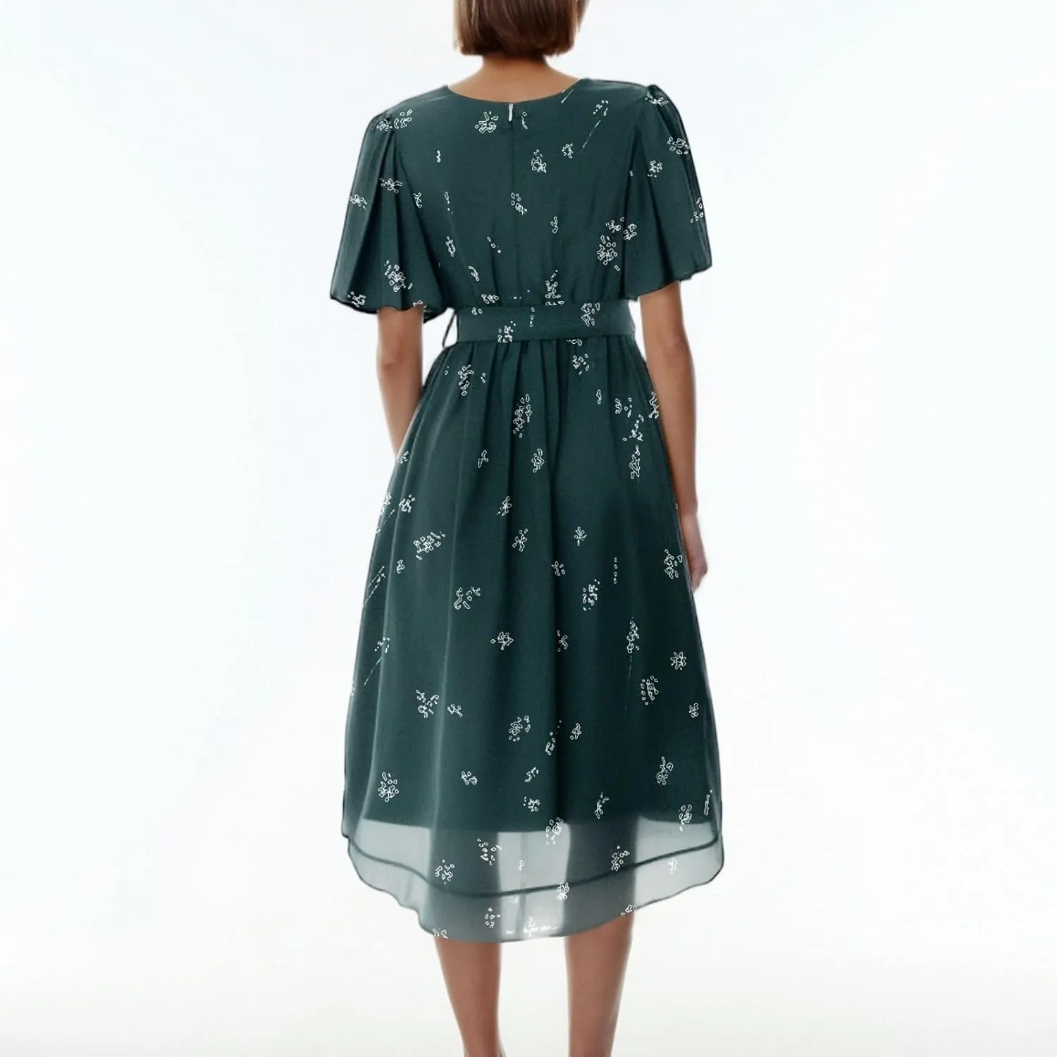 HAVUITYY Women's Chiffon Midi Dress 2025 Summer Spring Wedding Guest Party Short Sleeve Casual Flowy V-Neck A-Line Dress