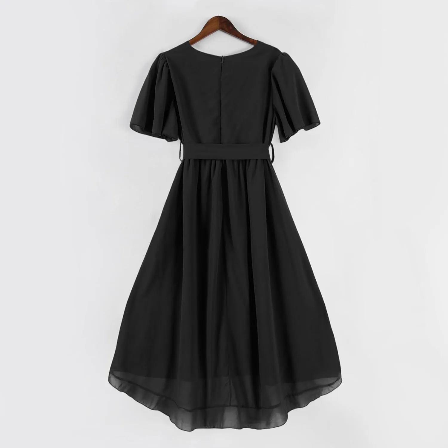 HAVUITYY Women's Chiffon Midi Dress 2025 Summer Spring Wedding Guest Party Short Sleeve Casual Flowy V-Neck A-Line Dress