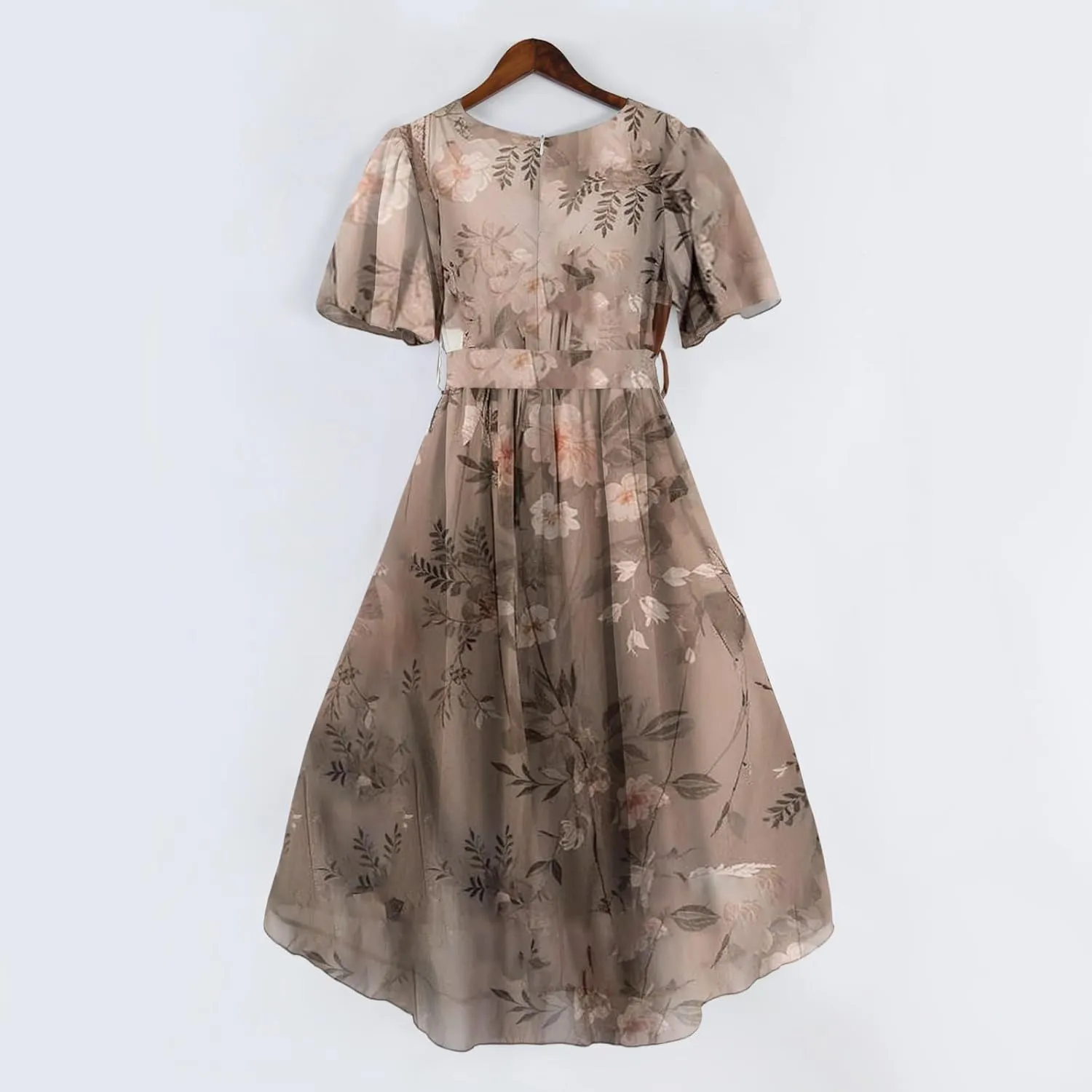 HAVUITYY Women's Chiffon Midi Dress 2025 Summer Spring Wedding Guest Party Short Sleeve Casual Flowy V-Neck A-Line Dress