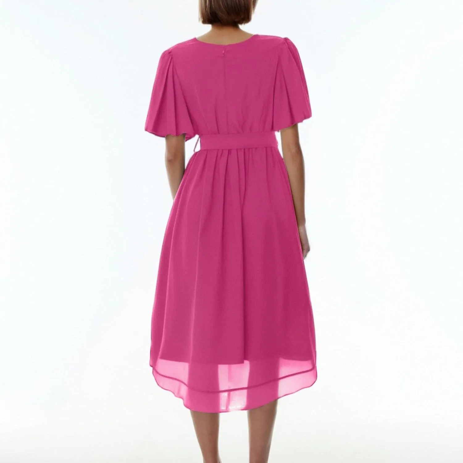 HAVUITYY Women's Chiffon Midi Dress 2025 Summer Spring Wedding Guest Party Short Sleeve Casual Flowy V-Neck A-Line Dress
