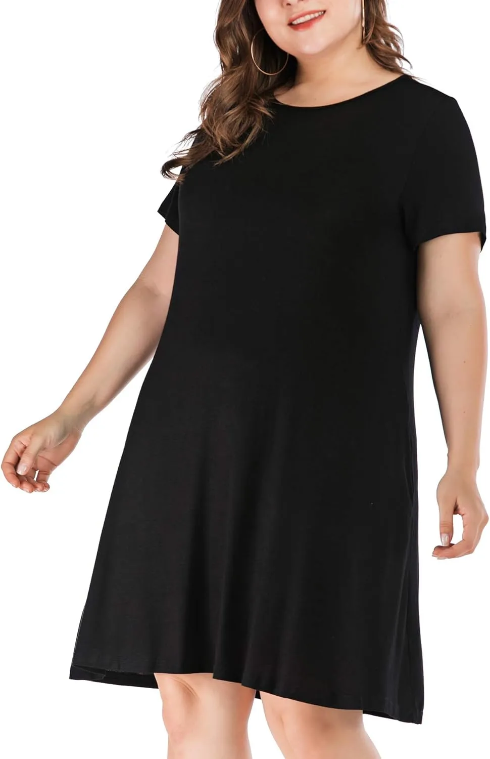 HBEYYTO Women's Plus Size Short Sleeve Loose Dress Casual Swing T Shirt Dresses with Pockets (XL-5XL)