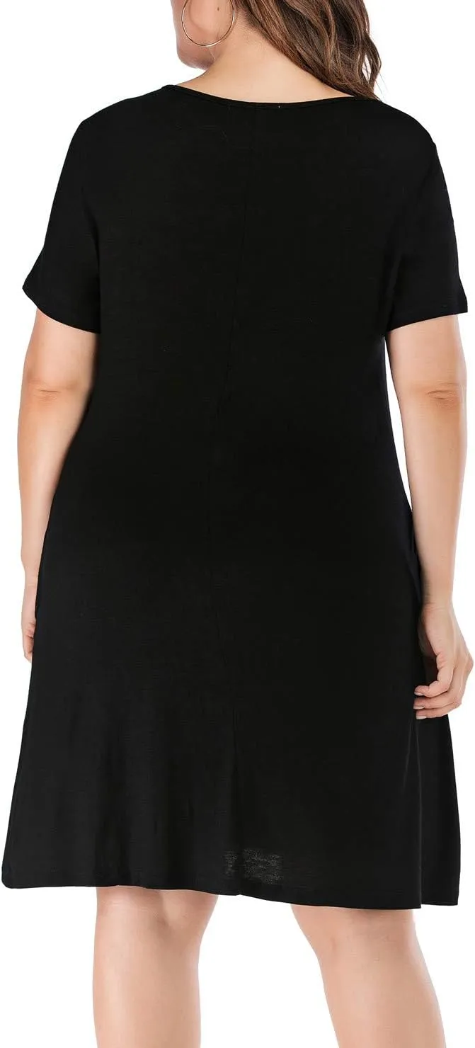 HBEYYTO Women's Plus Size Short Sleeve Loose Dress Casual Swing T Shirt Dresses with Pockets (XL-5XL)