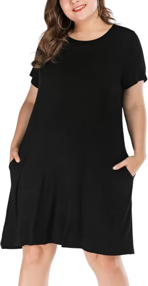 HBEYYTO Women's Plus Size Short Sleeve Loose Dress Casual Swing T Shirt Dresses with Pockets (XL-5XL)