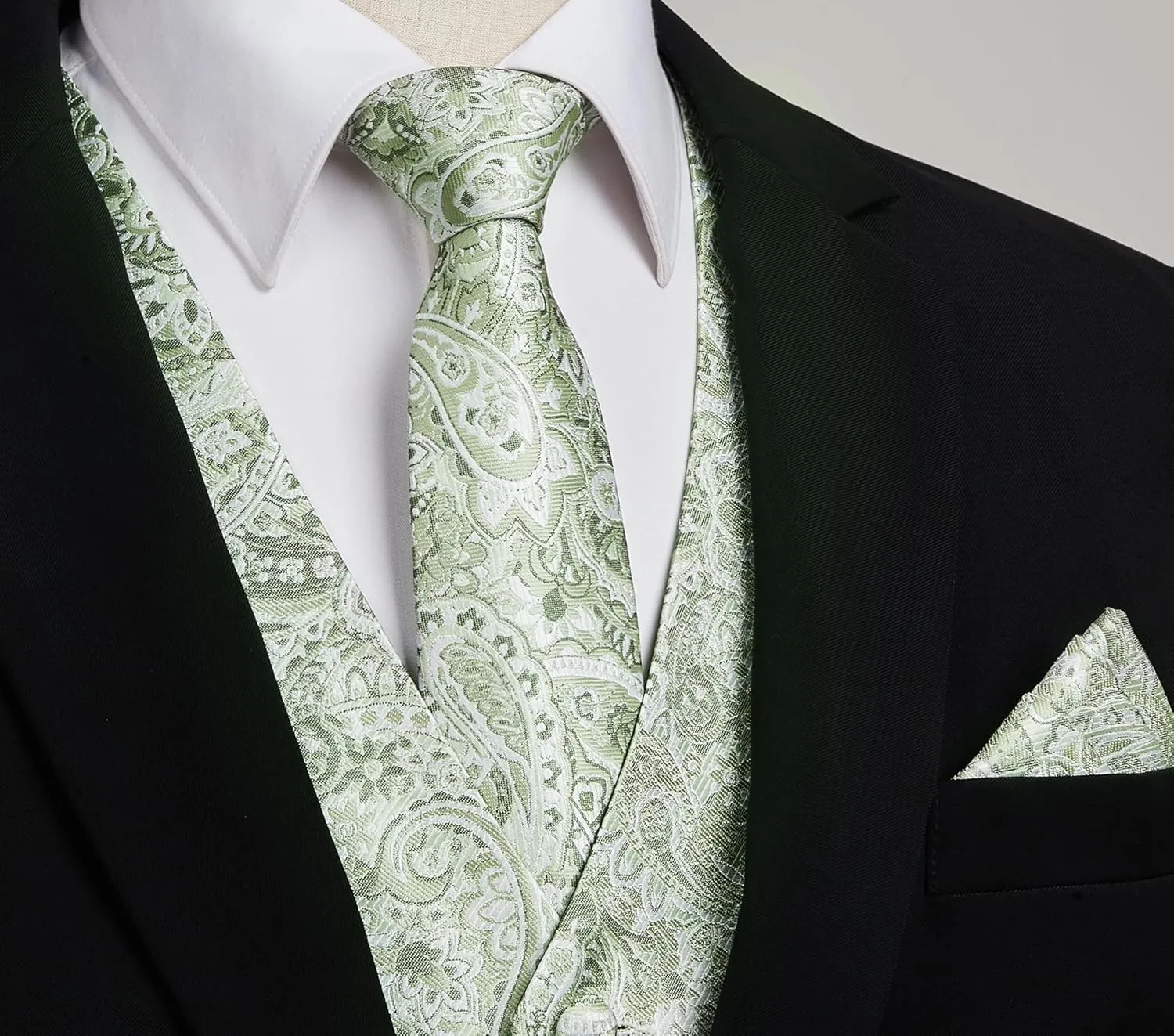 HISDERN Mens Vest Tie Set 3PC Formal Waistcoat Paisley Floral Jacquard Necktie Pocket Square Suit Vests Wedding Party