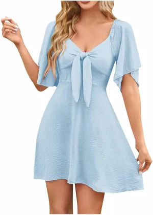 hlysgo Summer Dress for Women 2025 Trendy A-Line Flowy Mini Dress Casual Loose Fit Short Sleeve V Neck Going Out Dresses