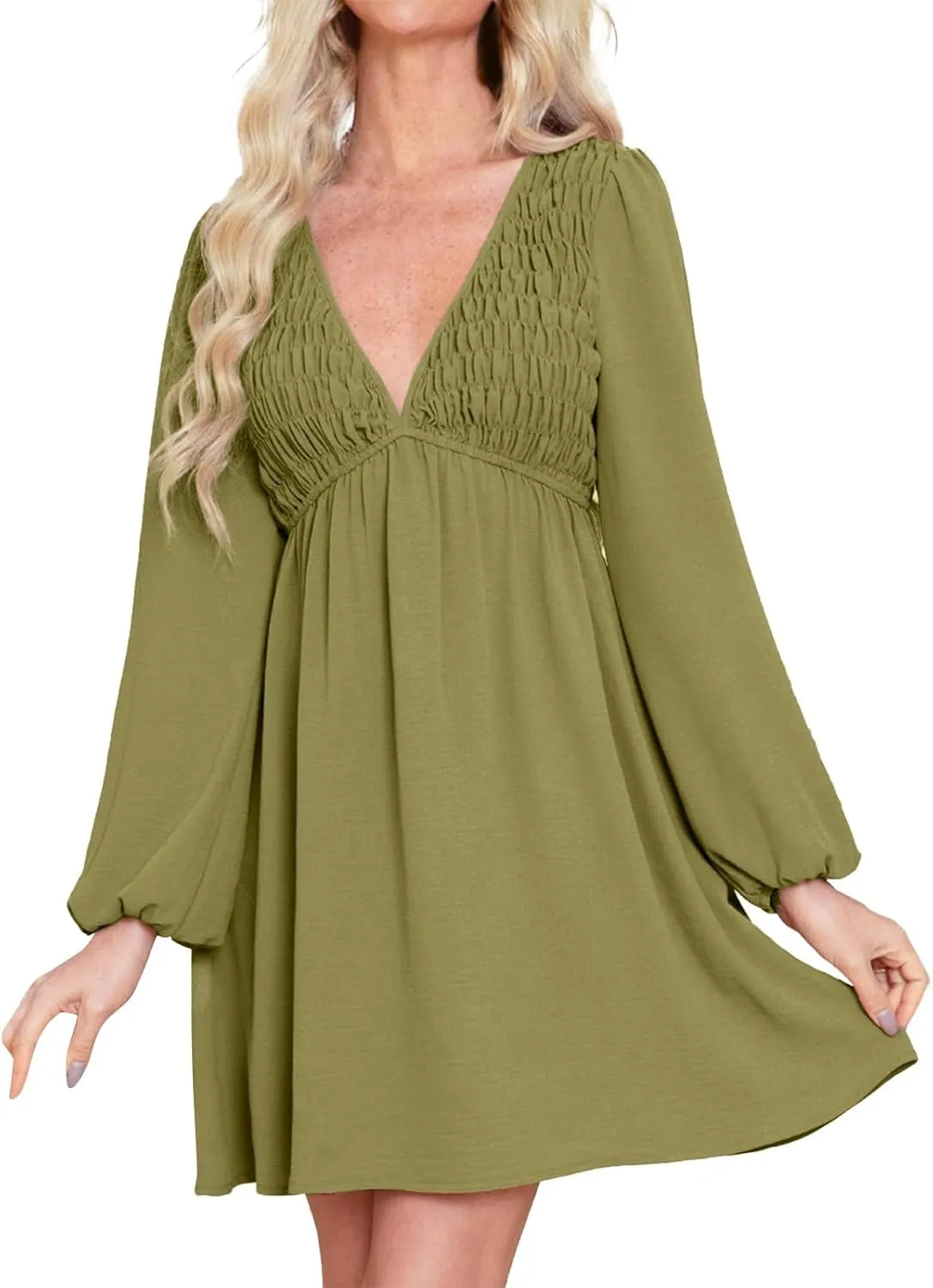 Holiday Dresses for Women Spring Long Sleeve High Neck Swiss Dot Tiered Flowy Tiered Babydoll Shift Mini Dress