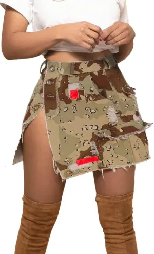 Hotmiss Camo Skirts for Women High Waisted Mini Skirt with Pocket Camouflage Skirt with Split
