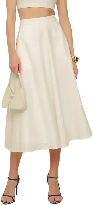 IDEALSANXUN Womens Cotton Linen Skirts Spring Summer A Line Pleated Maxi Midi Skirt with Pockets