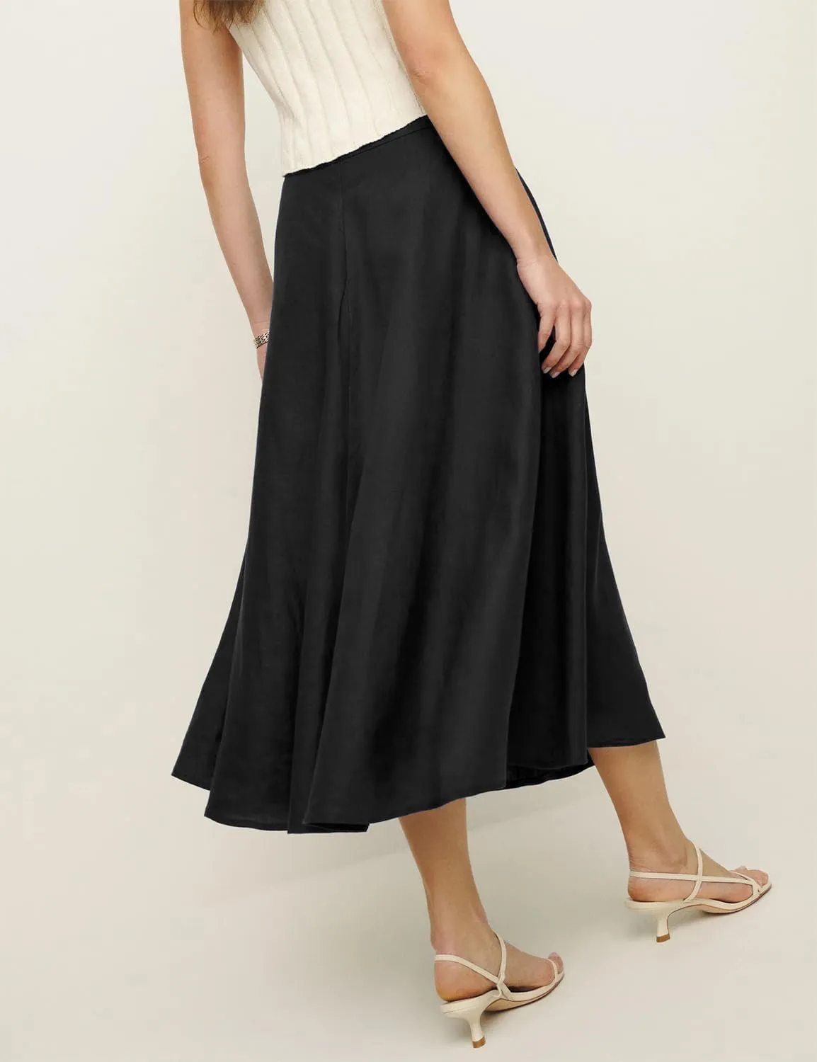 IDEALSANXUN Womens Cotton Linen Skirts Spring Summer A Line Pleated Maxi Midi Skirt with Pockets
