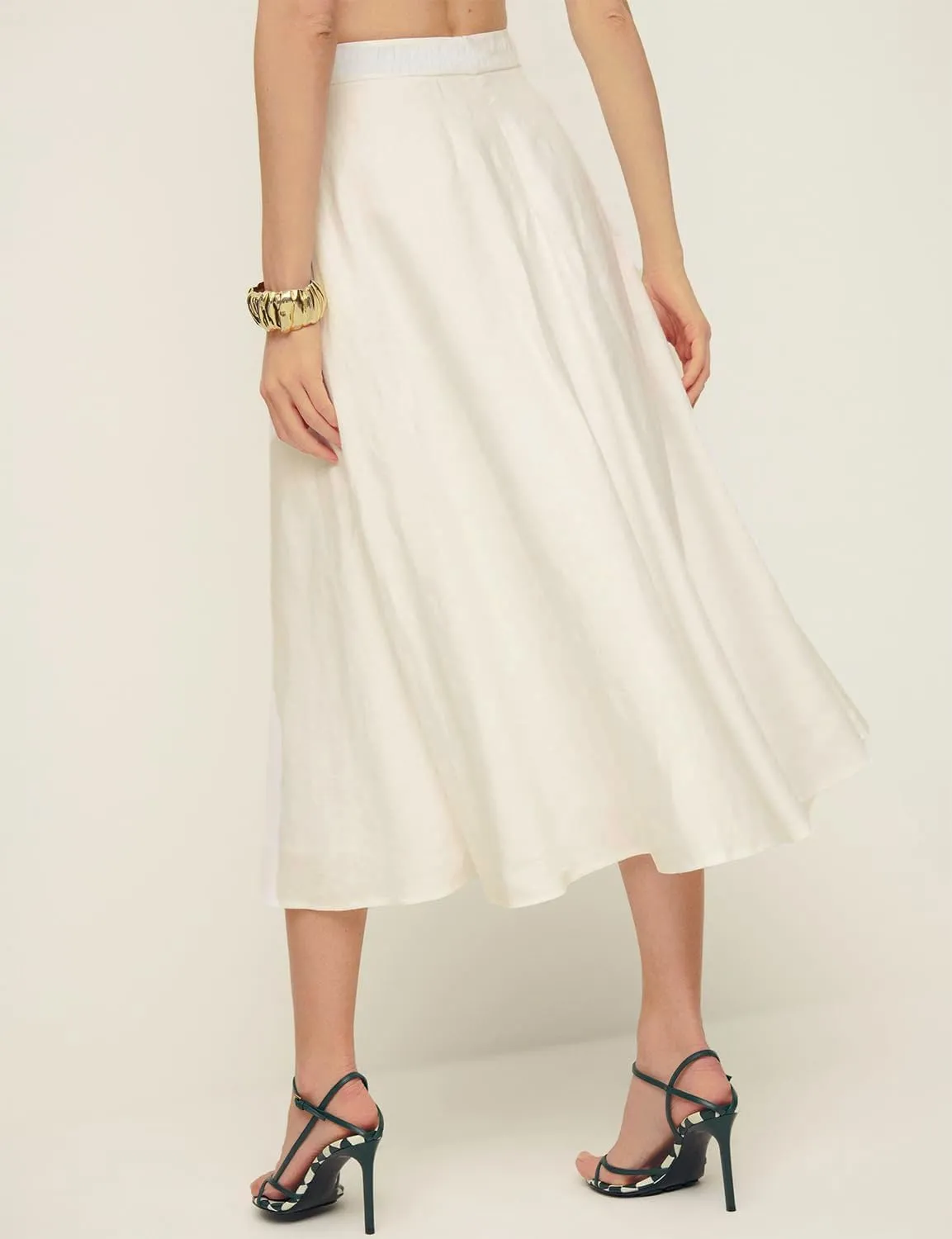 IDEALSANXUN Womens Cotton Linen Skirts Spring Summer A Line Pleated Maxi Midi Skirt with Pockets
