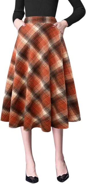 IDEALSANXUN Wool Skirts for Womens High Waist Aline Pleated Midi Skirts