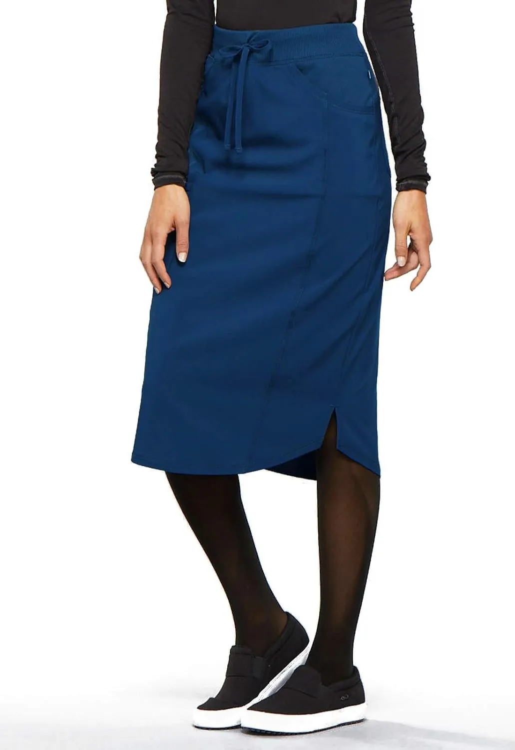 Infinity Cherokee Drawstring Cargo Scrub Skirt for Women, 5 Pockets Knee Length Stretchy Rib-Knit Fabric CK505A