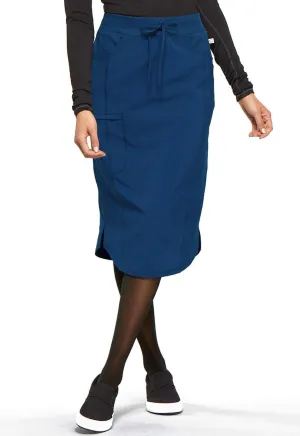 Infinity Cherokee Drawstring Cargo Scrub Skirt for Women, 5 Pockets Knee Length Stretchy Rib-Knit Fabric CK505A