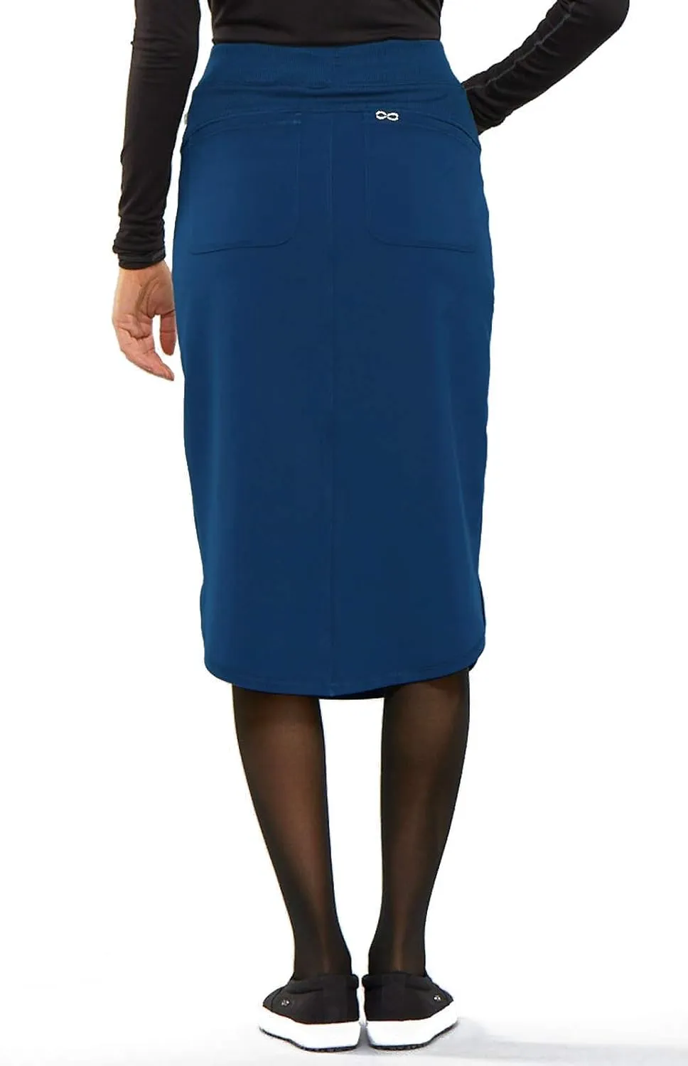 Infinity Cherokee Drawstring Cargo Scrub Skirt for Women, 5 Pockets Knee Length Stretchy Rib-Knit Fabric CK505A