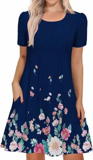 IN'VOLAND Womens Plus Size Summer Dress Short Sleeve Casual Loose Swing T-Shirt Dresses with Pockets
