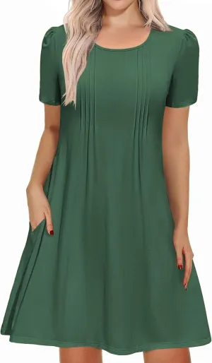 IN'VOLAND Womens Plus Size Summer Dress Short Sleeve Casual Loose Swing T-Shirt Dresses with Pockets