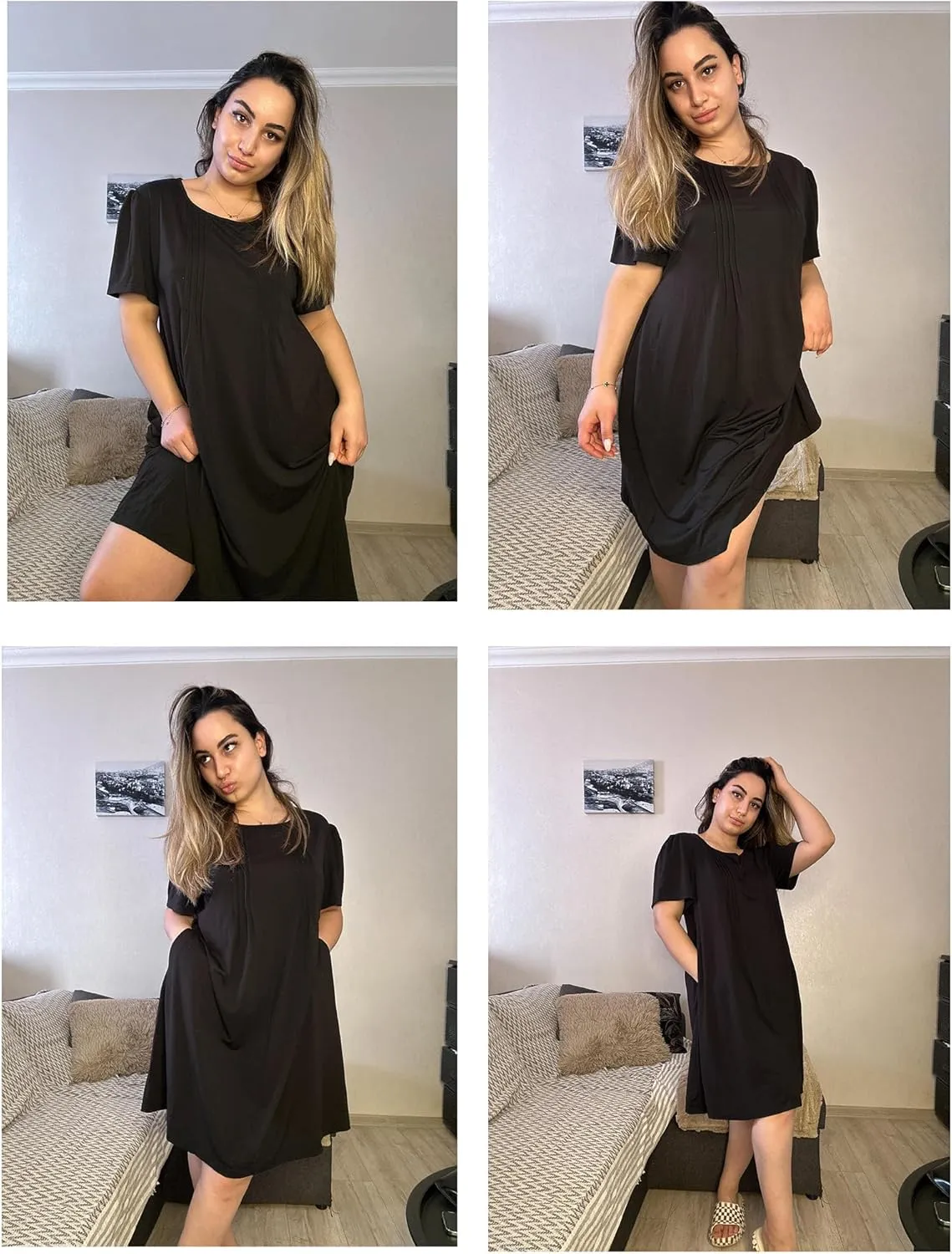 IN'VOLAND Womens Plus Size Summer Dress Short Sleeve Casual Loose Swing T-Shirt Dresses with Pockets