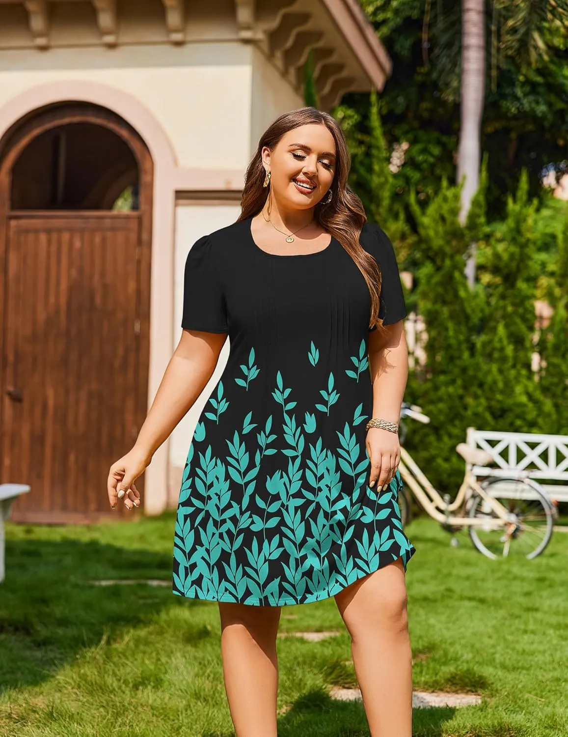 IN'VOLAND Womens Plus Size Summer Dress Short Sleeve Casual Loose Swing T-Shirt Dresses with Pockets
