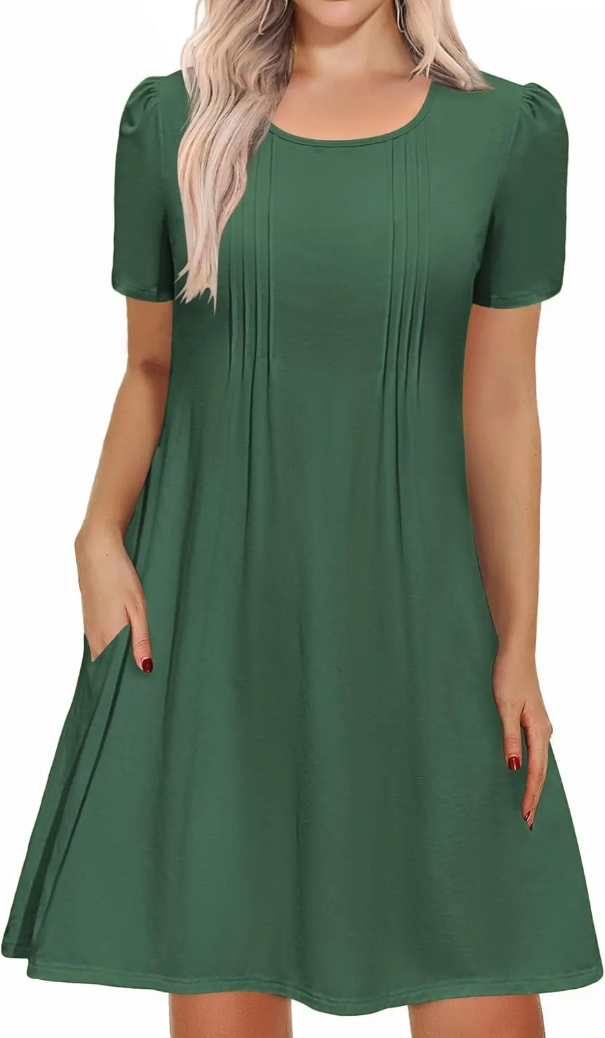 IN'VOLAND Womens Plus Size Summer Dress Short Sleeve Casual Loose Swing T-Shirt Dresses with Pockets