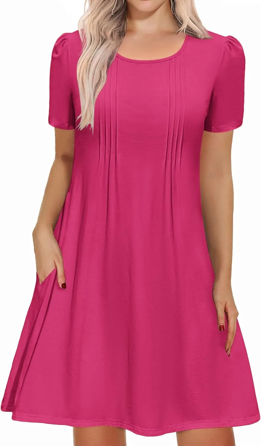IN'VOLAND Womens Plus Size Summer Dress Short Sleeve Casual Loose Swing T-Shirt Dresses with Pockets