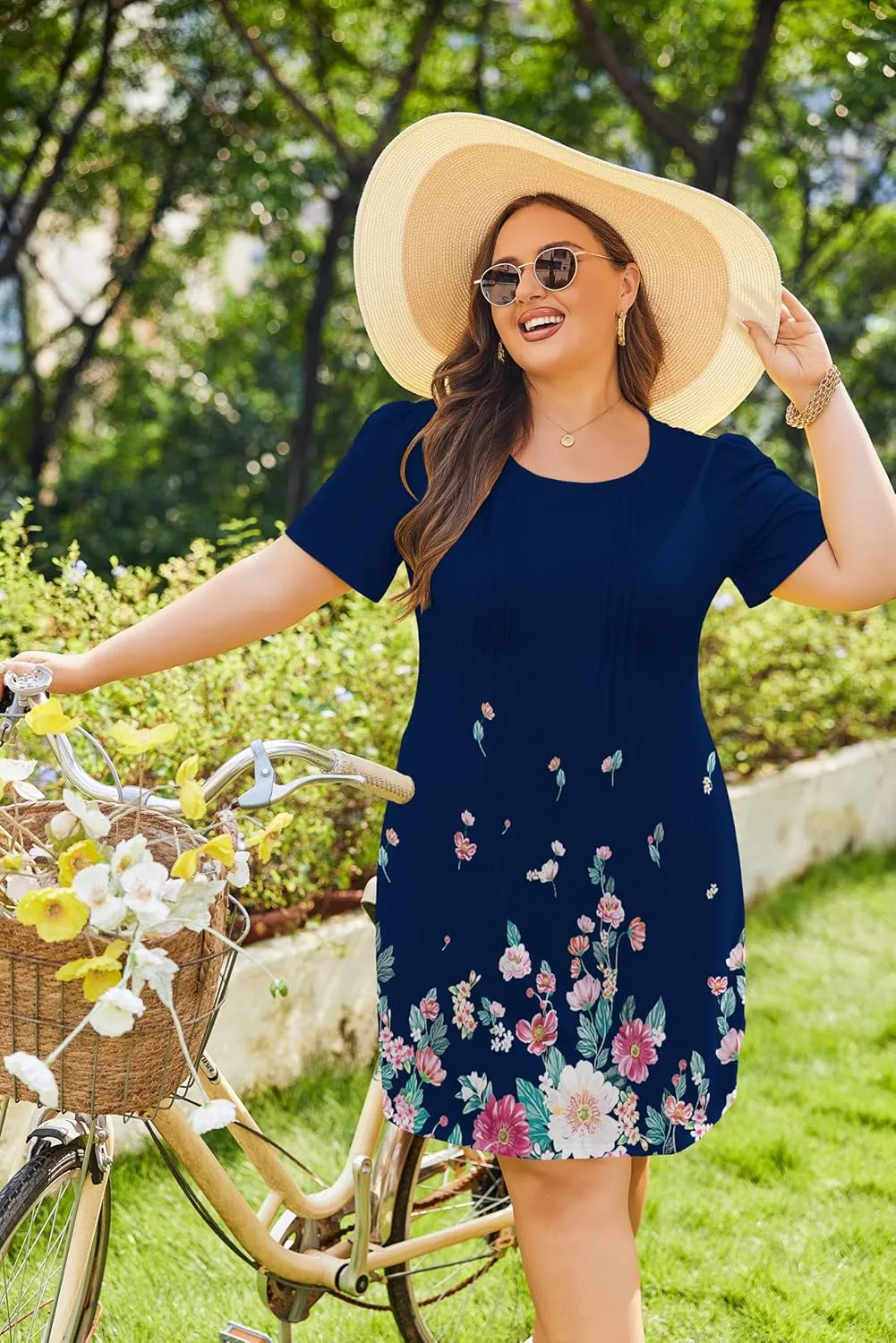 IN'VOLAND Womens Plus Size Summer Dress Short Sleeve Casual Loose Swing T-Shirt Dresses with Pockets