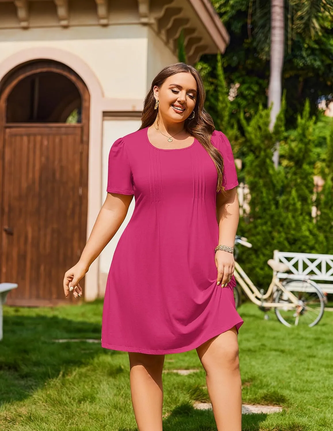 IN'VOLAND Womens Plus Size Summer Dress Short Sleeve Casual Loose Swing T-Shirt Dresses with Pockets