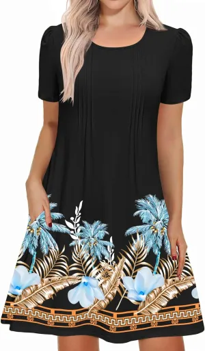 IN'VOLAND Womens Plus Size Summer Dress Short Sleeve Casual Loose Swing T-Shirt Dresses with Pockets