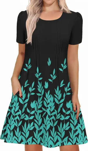 IN'VOLAND Womens Plus Size Summer Dress Short Sleeve Casual Loose Swing T-Shirt Dresses with Pockets