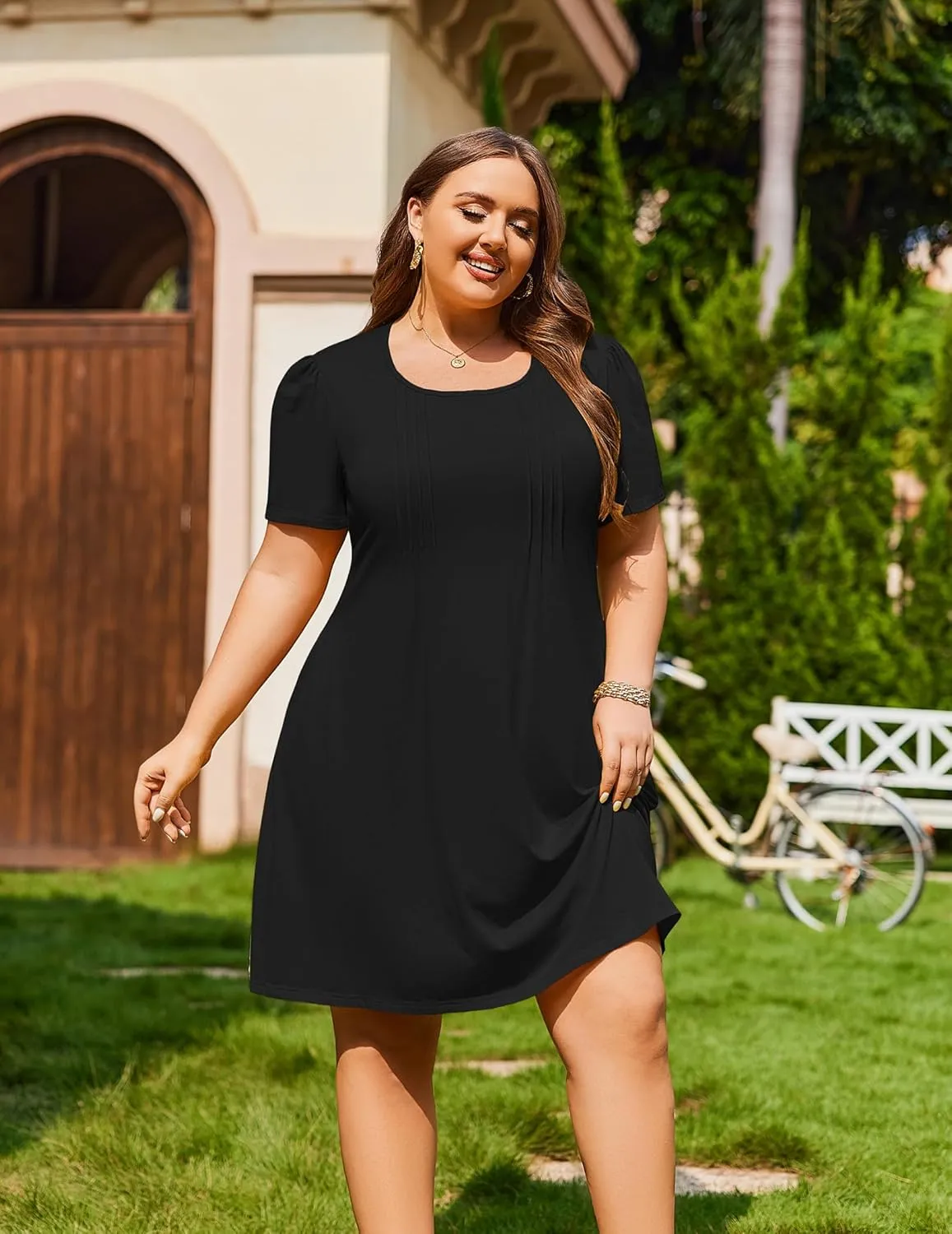 IN'VOLAND Womens Plus Size Summer Dress Short Sleeve Casual Loose Swing T-Shirt Dresses with Pockets