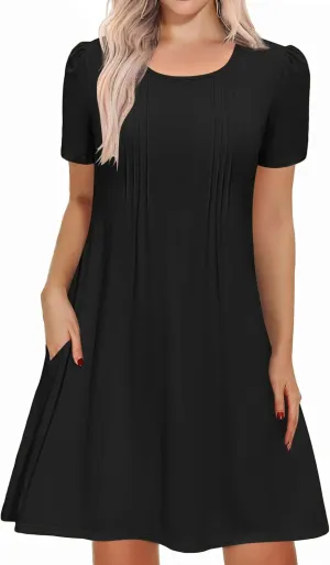 IN'VOLAND Womens Plus Size Summer Dress Short Sleeve Casual Loose Swing T-Shirt Dresses with Pockets