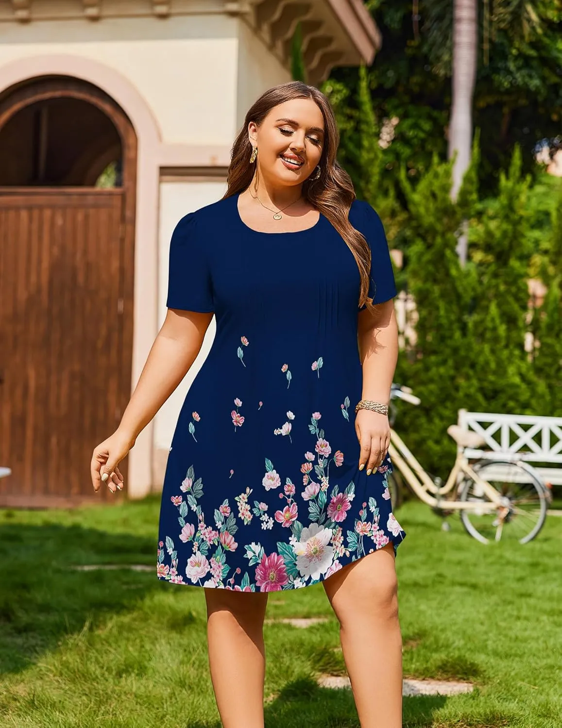 IN'VOLAND Womens Plus Size Summer Dress Short Sleeve Casual Loose Swing T-Shirt Dresses with Pockets