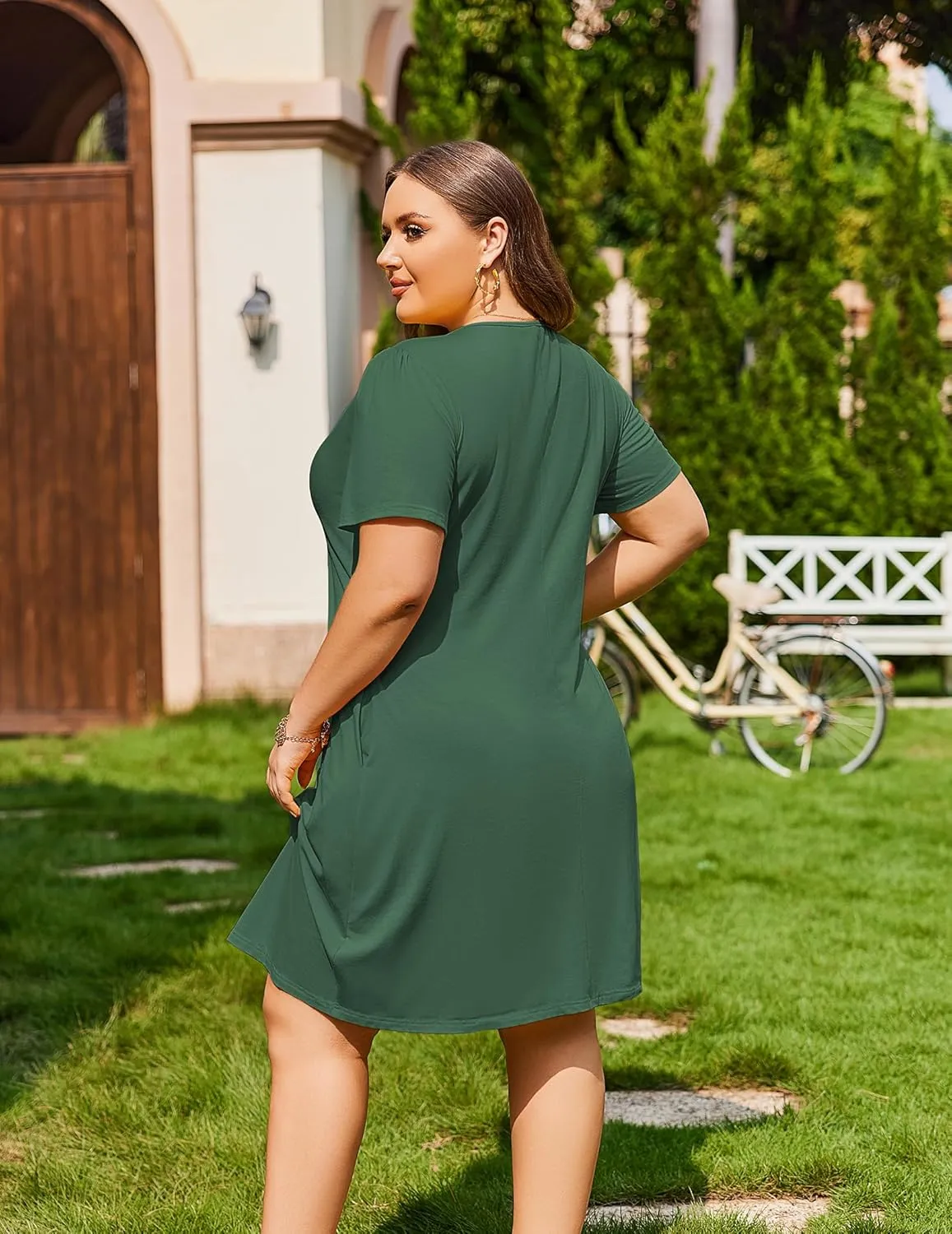 IN'VOLAND Womens Plus Size Summer Dress Short Sleeve Casual Loose Swing T-Shirt Dresses with Pockets