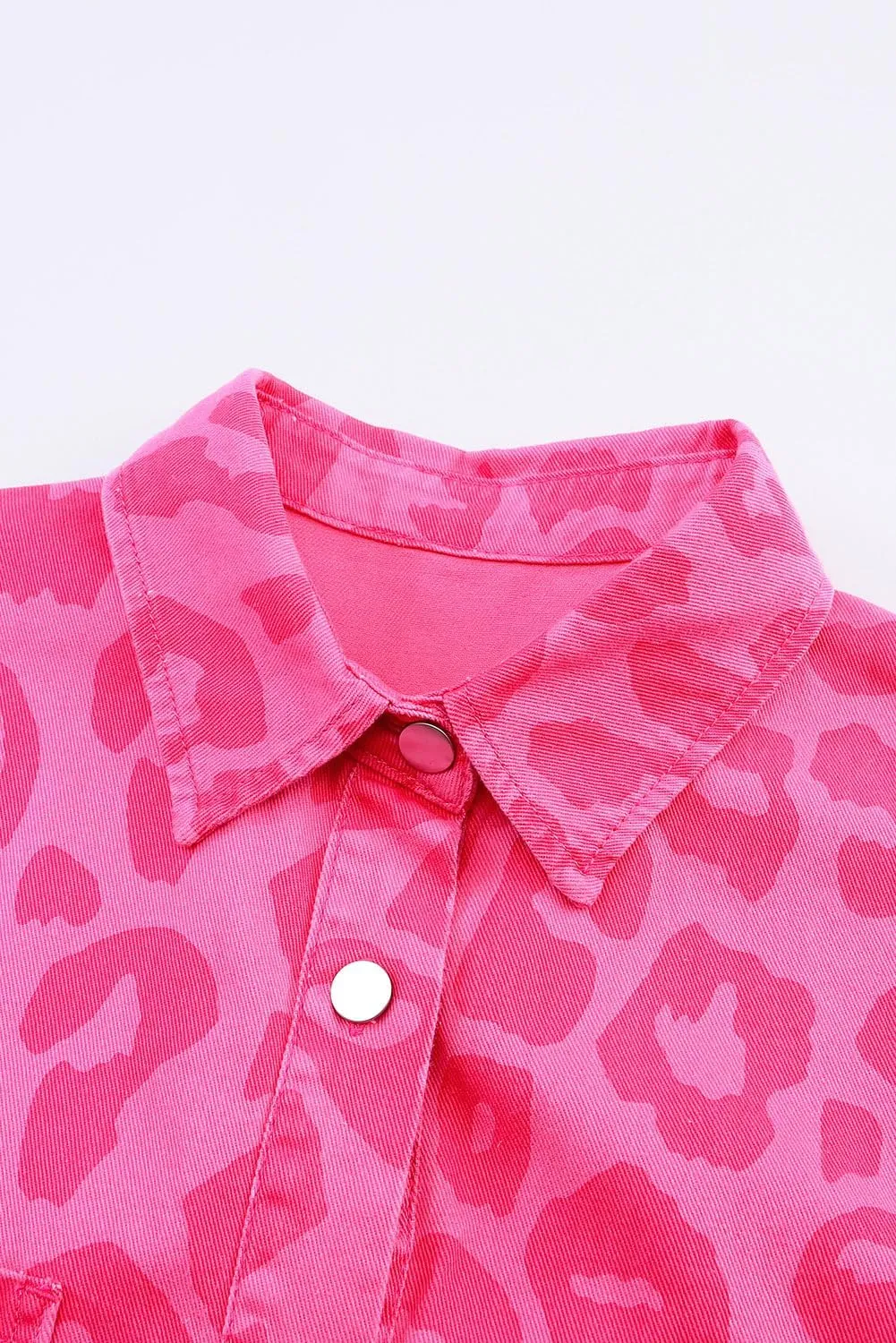Irsutey Women's Leopard Print Denim Jacket Long Sleeved Front Button Up Long-Sleeved Jacket With Pockets
